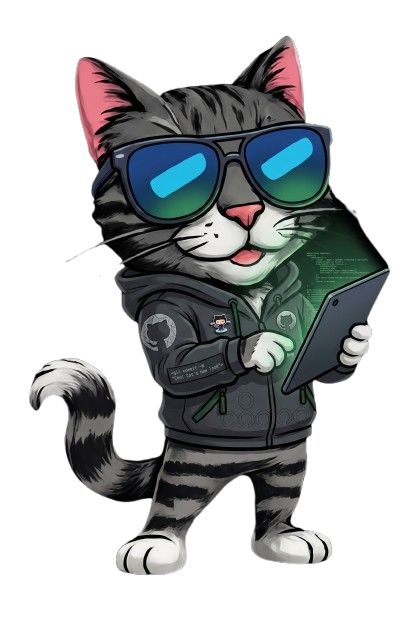 Cat holding a GitHub sticker